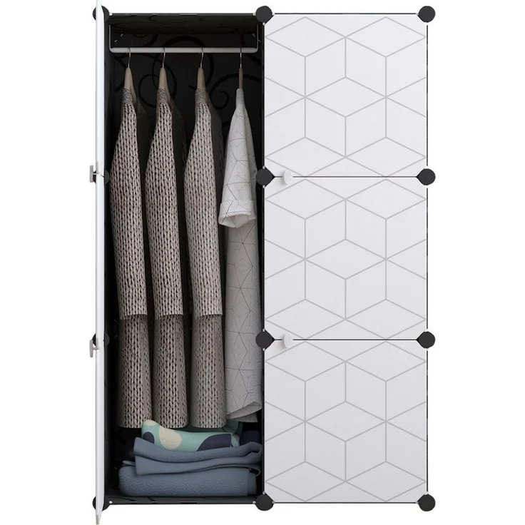 Home Collective Kleiderschrank Modular, Kombischrank, Steckregal, 3kg Kammerkapazität 6 Regalen und 2 Kleiderstangen, Polypropylenplatten, schwarzes Muster – Bild 1