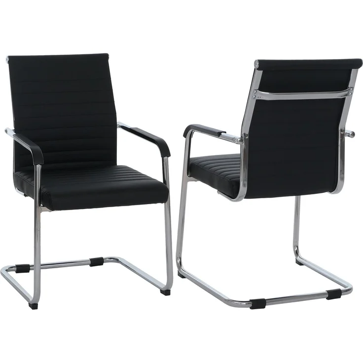 2er-Set Besucherstuhl HWC-Q85, Konferenzstuhl Freischwinger, Metall Kunstleder 280 g/m² ~ schwarz – Bild 1