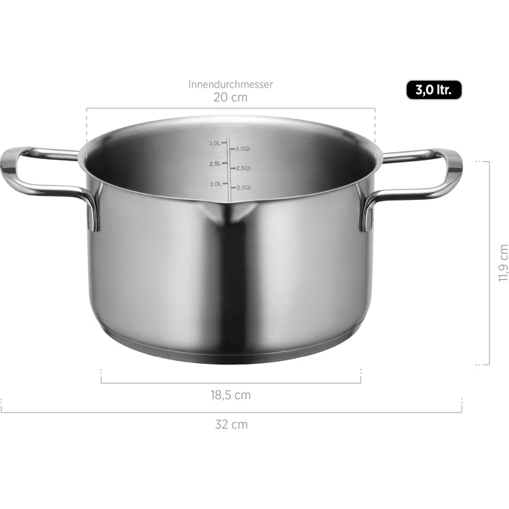 MÄSER Sanvito, Kochtopf 20cm mit Glasdeckel und praktischem Ausgießer, kleiner Edelstahl Topf mit Siebdeckel und Literskala, geeignet für Induktion, Edelstahl 18/10 – Bild 3