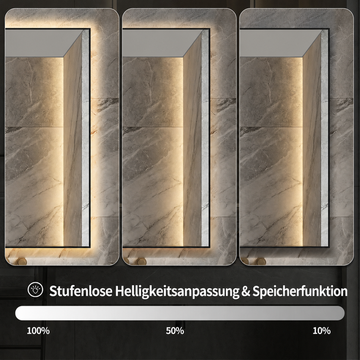 LED Badezimmerspiegel 50x70 cm mit Aluminiumrahmen, Hinterleuchtet, Anti-Beschlag, 3 Lichtfarben, Stufenlos dimmbar, Memory-Funktion, 5 mm kupferfreier Silberspiegel--Silber--50x70x2.5cm--YOUDENOVA – Bild 8