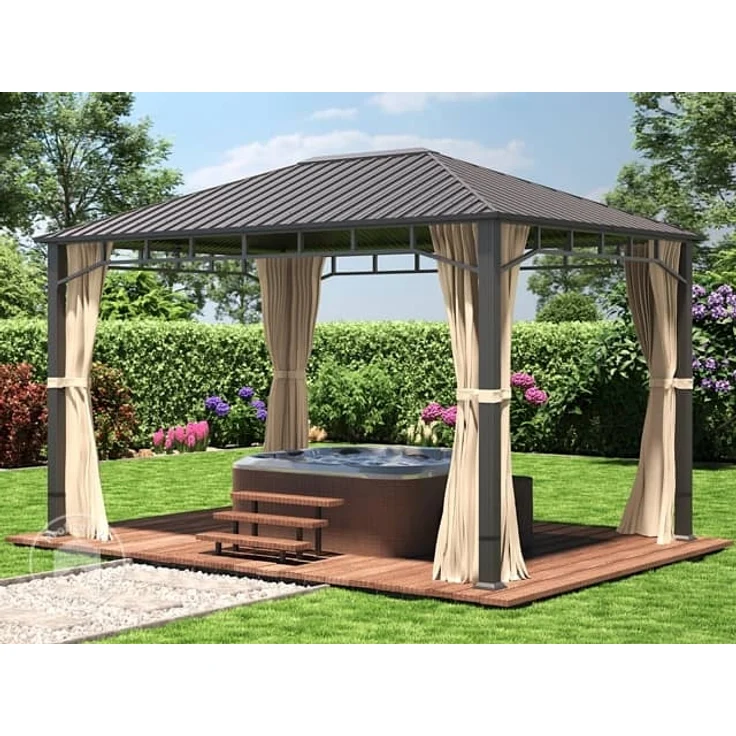 Gartenpavillon 3x4 m Stahldach Hardtop 4 Seitenteile in Champagner, Pfosten 9x9 cm – Bild 2
