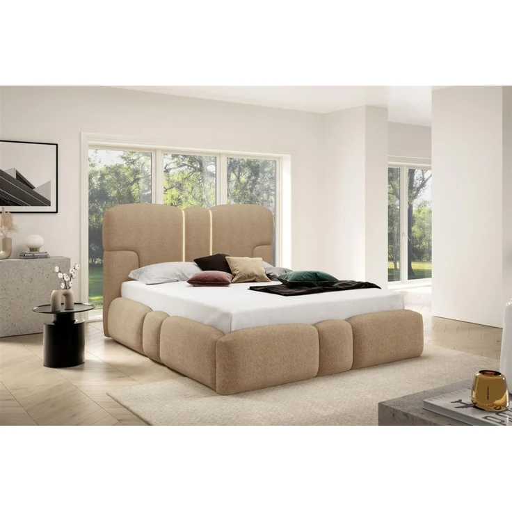 Polsterbett Schlafzimmerbett JORDAN 160x200cm in Stoff Doha Braun – Bild 1