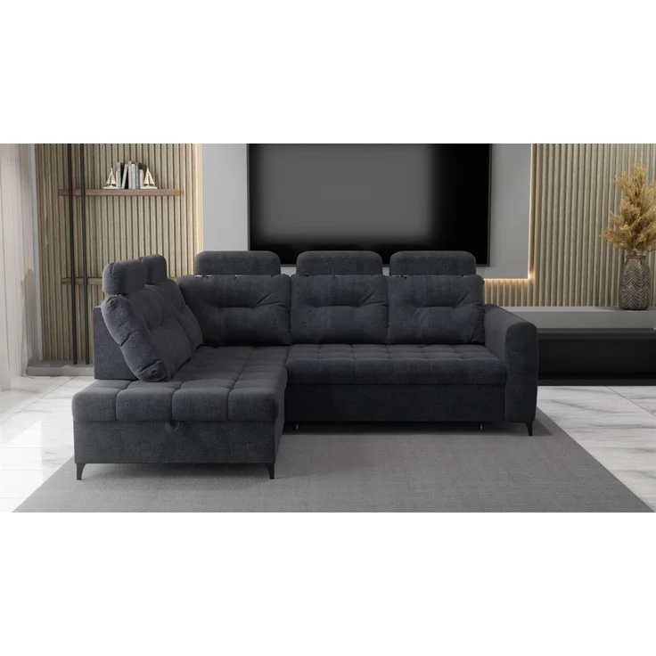 Ecksofa Schlafsofa Sofa WENDIE Stoff Hold Me Dunkelgrau Ottomane Links – Bild 2