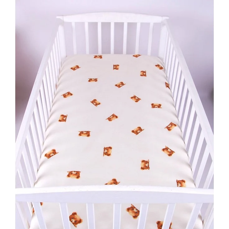 BabyLux Spannbettlaken SPANNBETTLAKEN 70x140 Spannbetttuch Baumwolle Kinder Baby Babybett, 166 Ecru + Bär70x140 cm – Bild 1