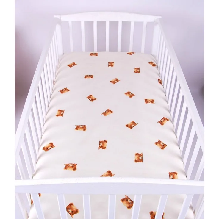 BabyLux Spannbettlaken SPANNBETTLAKEN 70x140 Spannbetttuch Baumwolle Kinder Baby Babybett, 166 Ecru + Bär70x140 cm