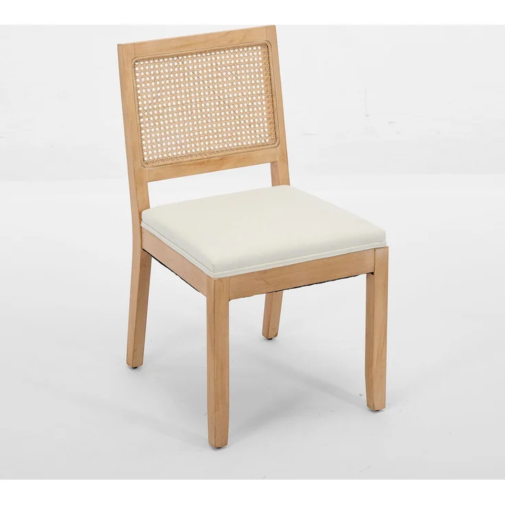 2er-Set Rattan-Esszimmerstühle, Landhausküchenstühle mit Rohrgeflecht-Rückenlehne, Mid-Century-Modern-Stühle mit Naturholzrahmen, weiche Schaumstoff- und S-Federkissen für die Küche, Beige, CA2883BG – Beige – 56 x 48 x 86,5 cm – YOUDENOVA – Bild 4