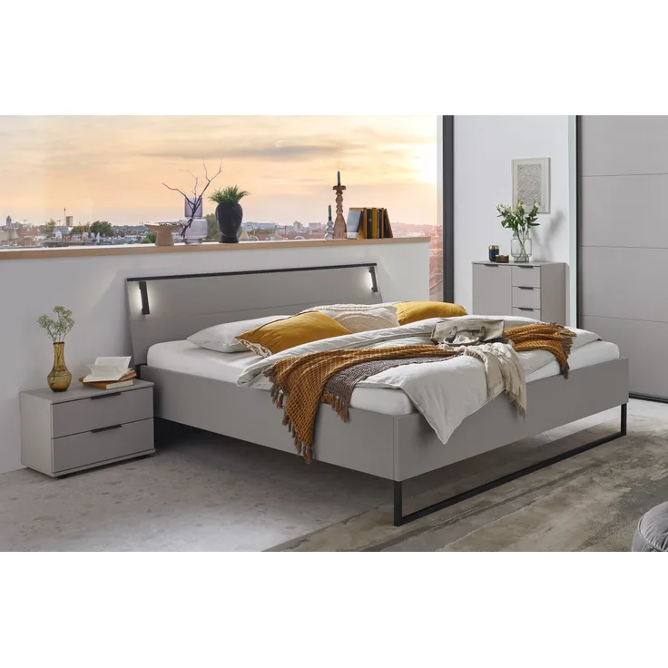 Bettanlage >Tilburg< (4tlg. ) Bett 188x92x210, Nachtkommoden, Kommode, Saharagrau/Grafit