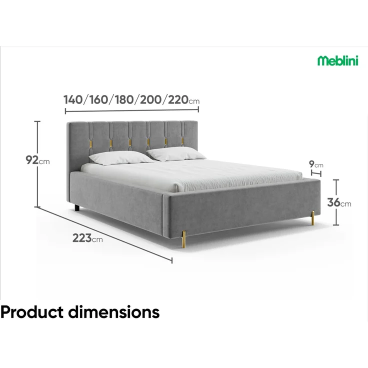 MEBLINI Polsterbett 180x200 ohne Lattenrost ohne Matratze – FABIO – Grau Samt – Doppelbett ohne Bettkasten - Stauraumbett - Kopfteil Bett ohne Stauraum – Bild 7