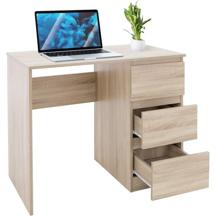 ML-DESIGN Schreibtisch Bürotisch mit 3 Schubladen, 3 Regale und Tastaturauszug für Heim /Bürö, Arbeitstisch Bürotisch Büromöbel Laptoptisch PC Tisch viel Stauraum