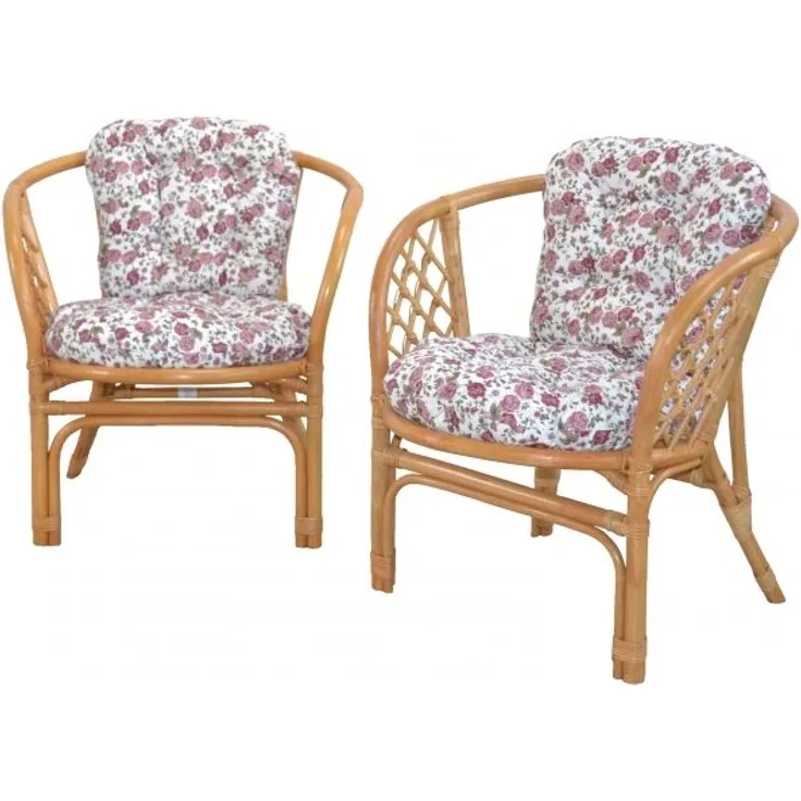 Rattansessel "Sonja I" 2 Stück, handgeflochten, honigfarben mit Kissen