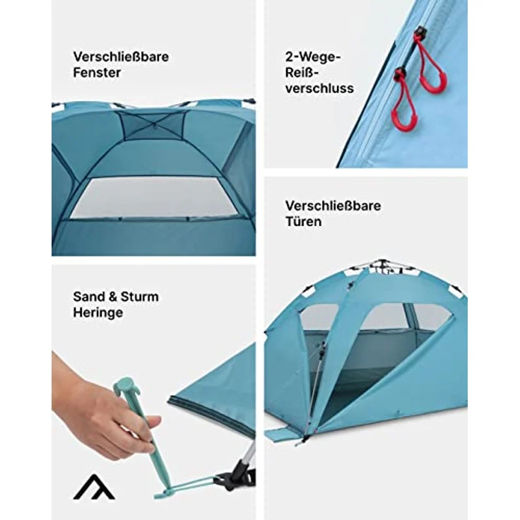 qeedo Quick Palm Strandmuschel mit UV-Schutz (UV80) & kleinem Packmaß - Leichtes Strandzelt für Kinder, Blau – Bild 5
