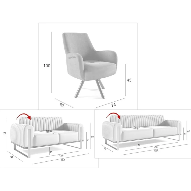 Sofaset Designersofas VALERIE 3-2-1 in Stoff Stoff Elisa Velvet Cappuccino – Bild 3