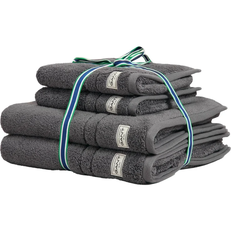 GANT Handtuch/Duschtuch-Set, 4-teilig - PREMIUM TOWEL, Frottee, 50x70 und 70x140 Dunkelgrau Set – Bild 1