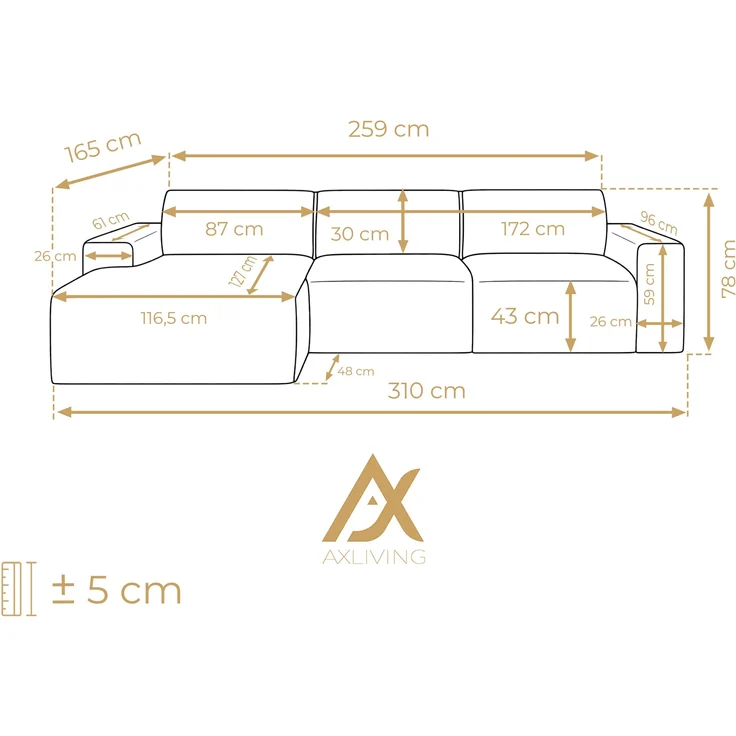 AX LIVING Couch Sofa L Form Didim mini Hellgrau 310 cm breit, stilvoll L – Bild 4