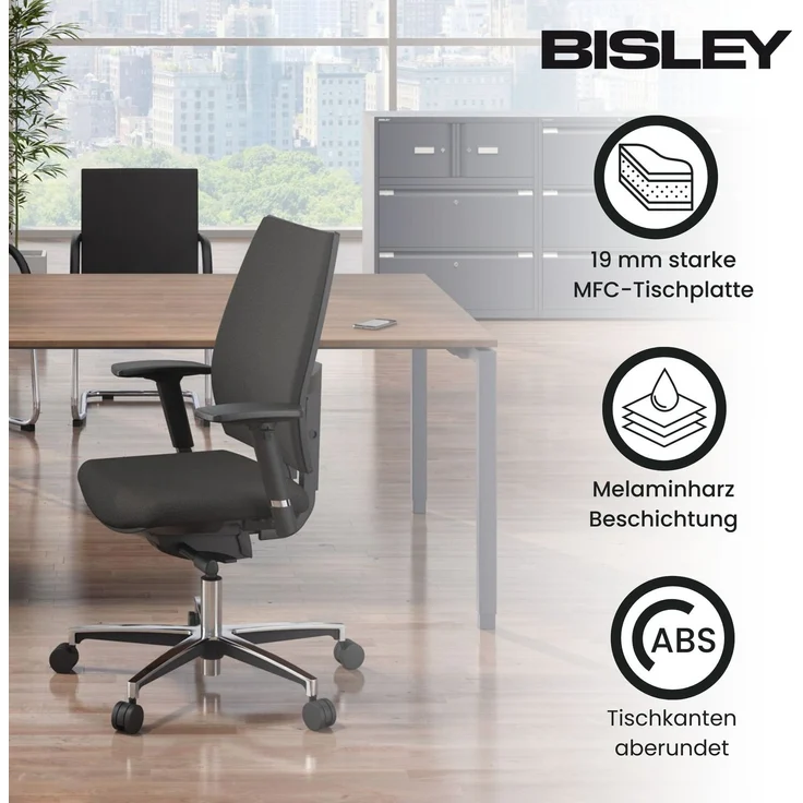 Bisley Cito Konferenztisch höhenverstellbar 240x120 cm, Tischplatte in Buche, U-Gestell in Weiß - Besprechungstisch & Meetingtisch, großer Chef Schreibtisch XXL-Tisch, DUH2412-BC-396 – Bild 5