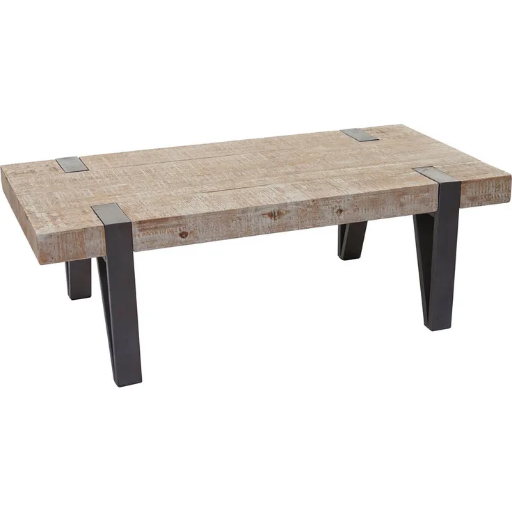 MCW Couchtisch, braun, aus massivem Tannenholz mit Metallfüßen, 120x40x60 cm, stabil und rustikal