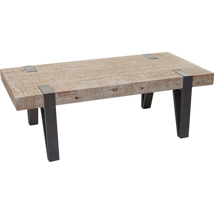 MCW Couchtisch, braun, aus massivem Tannenholz mit Metallfüßen, 120x40x60 cm, stabil und rustikal