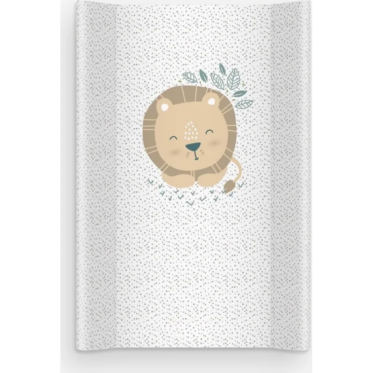 Wickelauflage 70x47 cm, Weiß mit Löwe – abwaschbar & weich, profilierte Ränder für mehr Sicherheit – Wickeltischauflage für Wickelkommode – Baby Wickelunterlage mit Komfortfüllung