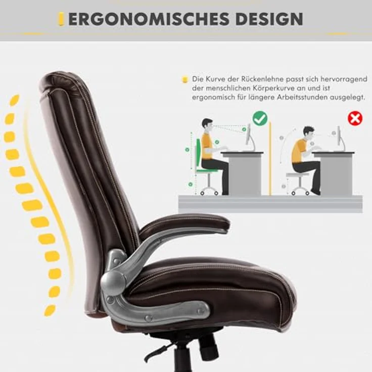 COLAMY Bürostuhl, Bürostuhl Ergonomisch, Großer und hoher Schreibtischstuhl 181 kg, großer, strapazierfähiger Chefsessel mit hoher Rückenlehne und klappbaren Armlehnen für das Homeoffice, Braun – Bild 7