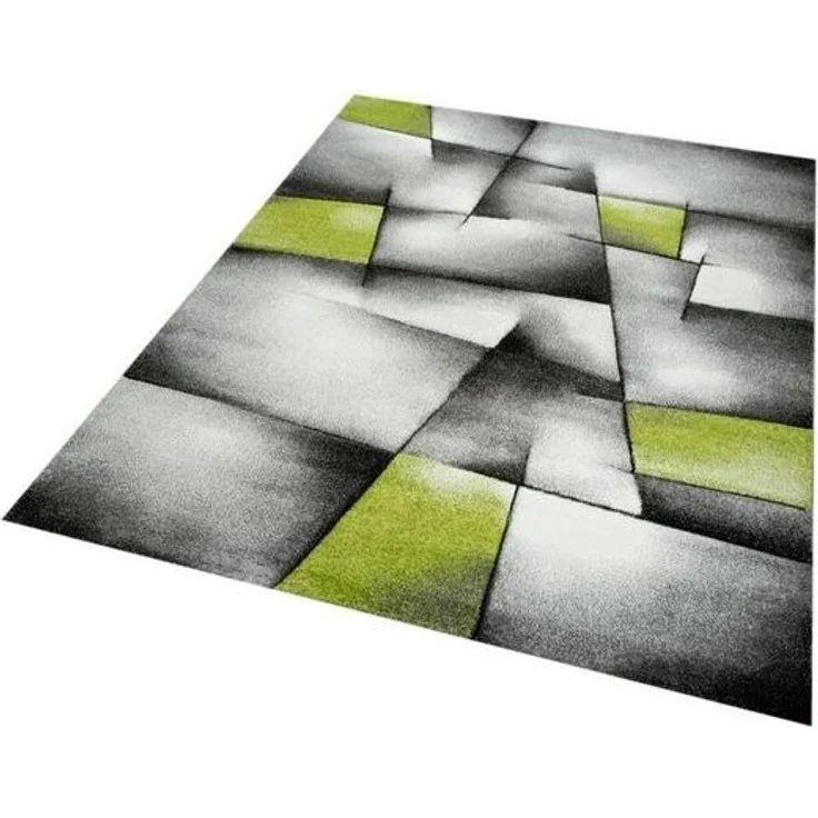 Carpetia Teppich Moderner Teppich Kurzflor Wohnzimmerteppich karo abstrakt grün grau, rechteckig, Höhe: 13 mm – Bild 1