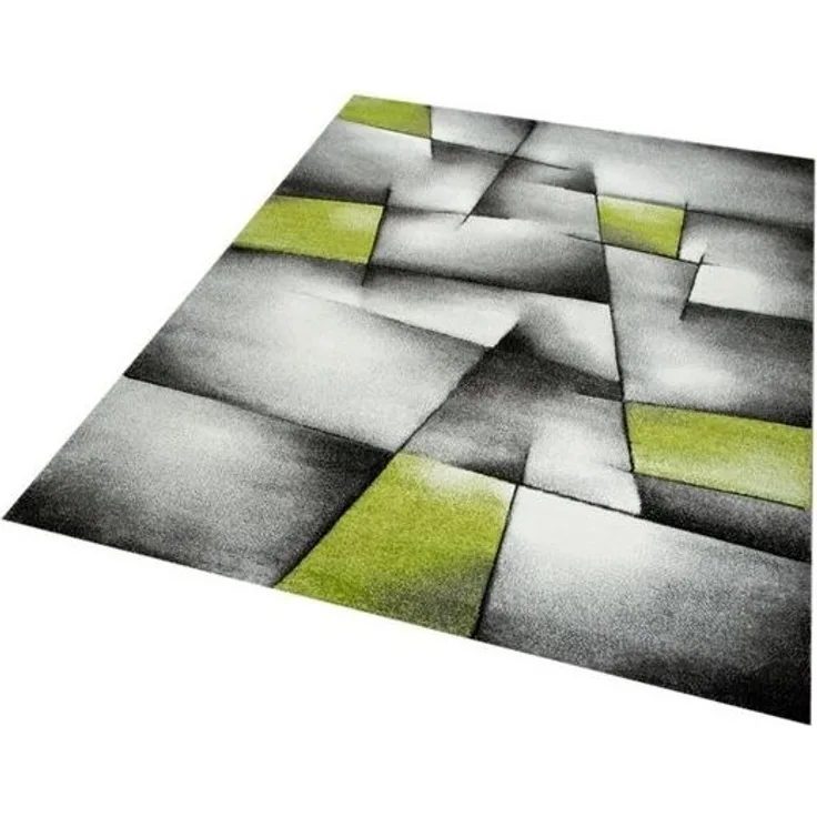 Carpetia Teppich Moderner Teppich Kurzflor Wohnzimmerteppich karo abstrakt grün grau, rechteckig, Höhe: 13 mm