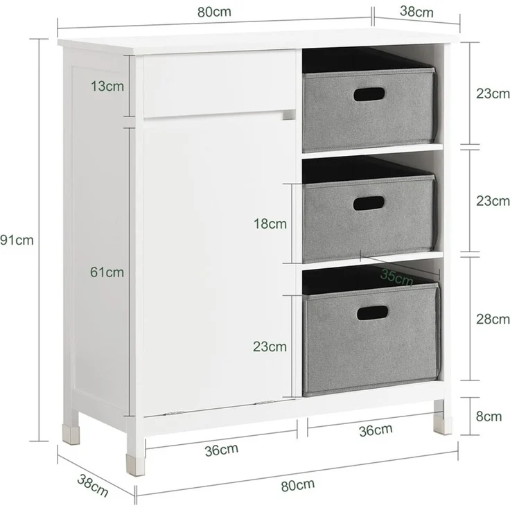 SoBuy BZR77-W Wäscheschrank, MDF, Lackiert, Weiß, 80 x 91 x 38 cm – Bild 3