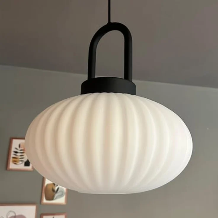 bamyum Vintage Pendelleuchte Glas Weiß, 30 cm Retro Hängelampe für Esstisch, E27, höhenverstellbar, ideal für Küche und Wohnzimmer – Bild 2