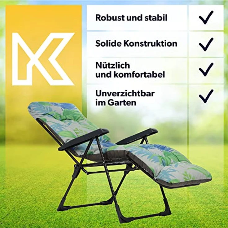 Kadax Gartenliegestuhl, Einstellbare Lehne, Grau-Grün, Metall, 58x152 cm, Gartenmöbel – Bild 6