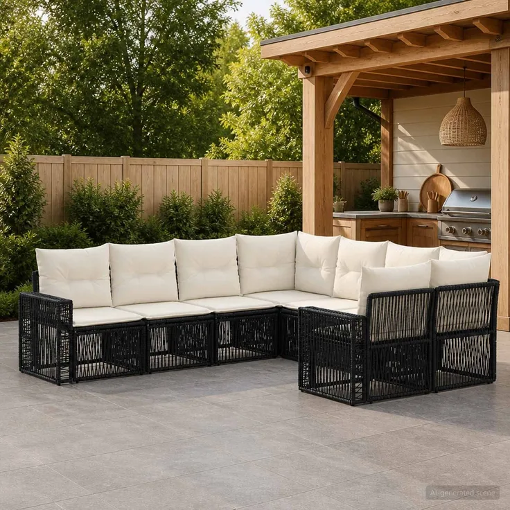vidaXL Gartensofa-set 8 stk. 8-Sitzanzahl Schwarz und Cremeweiß 3435316