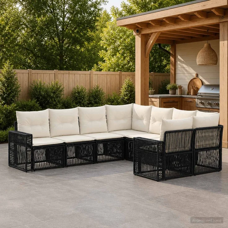 vidaXL Gartensofa-set 8 stk. 8-Sitzanzahl Schwarz und Cremeweiß 3435316 – Bild 1