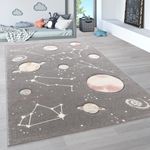 Paco Home Kinder-Teppich, Spiel-Teppich Für Kinderzimmer Mit Planeten Und Sternen, In Grau, Grösse:160x230 cm