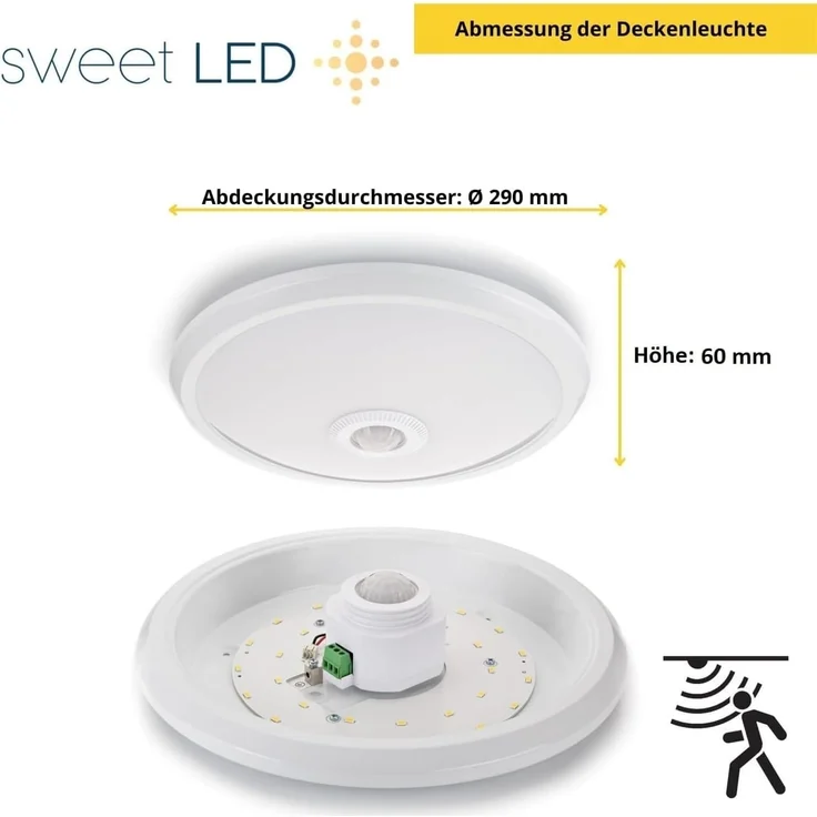 Sweet LED Deckenleuchten Bewegungsmelder weiß - LED fest integriert 12W 850lm 4000K, Bewegungsmelder, LED fest integriert, Neutralweiß, Deckenlampe – Bild 4