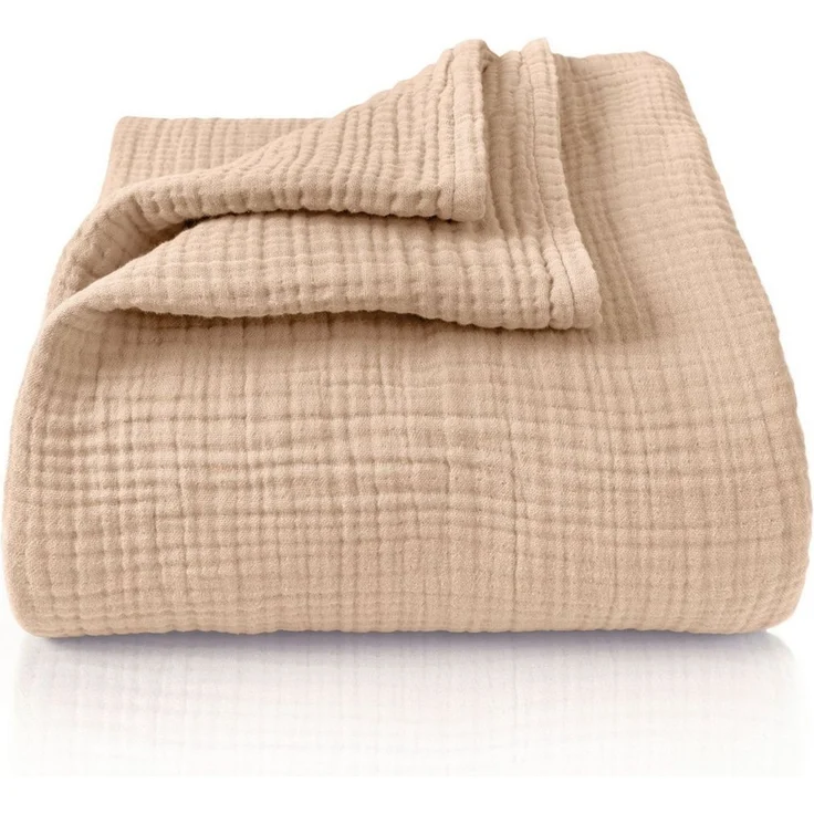 LAYNENBURG Premium Musselin Tagesdecke 150x200-100% Baumwolle - extraweiche Baumwolldecke als Kuscheldecke, Bett-Überwurf, Sofa-Überwurf, Couch-Überwurf - warme Sofa-Decke (beige-Sand) – Bild 1