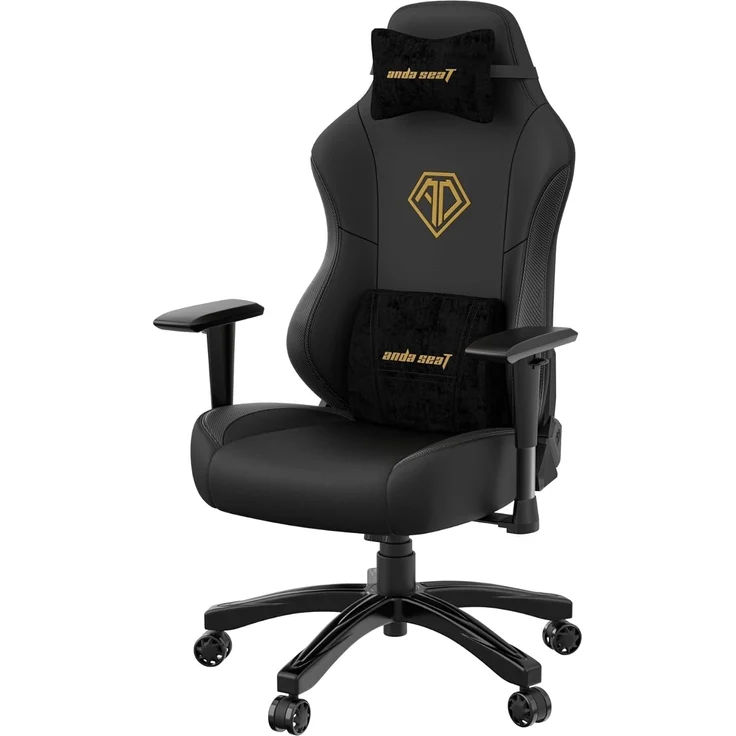 Anda Seat Phantom 3 Gaming Stuhl für Erwachsene – Ergonomisch PC Stuhl mit verstellbaren 2D Armlehnen, PVC-Leder, Kopfstütze & Lendenkissen, Bequemer Design, Belastbarkeit bis 90 kg, Schwarz – Bild 1
