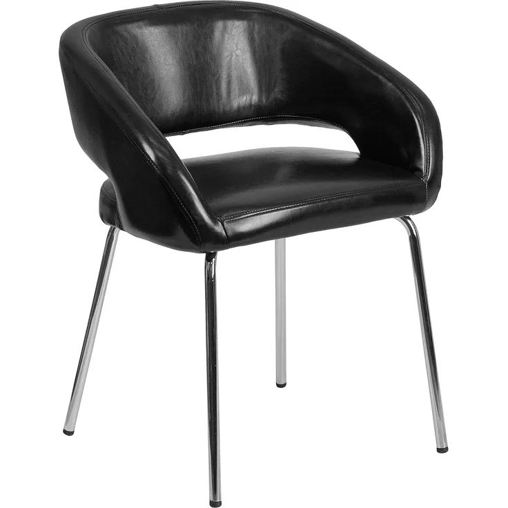 Flash Furniture Fusion Series Contemporary LeatherSoft Side Rezeptionsstuhl mit Chrom-Beinen, Leder, Schwarz, 1 Stück