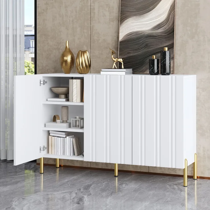 DESVIAE Sideboard Weiß aus MDF/Spanplatte – 120x80x35,5 cm – 3 Türen, verstellbare Einlegeböden
