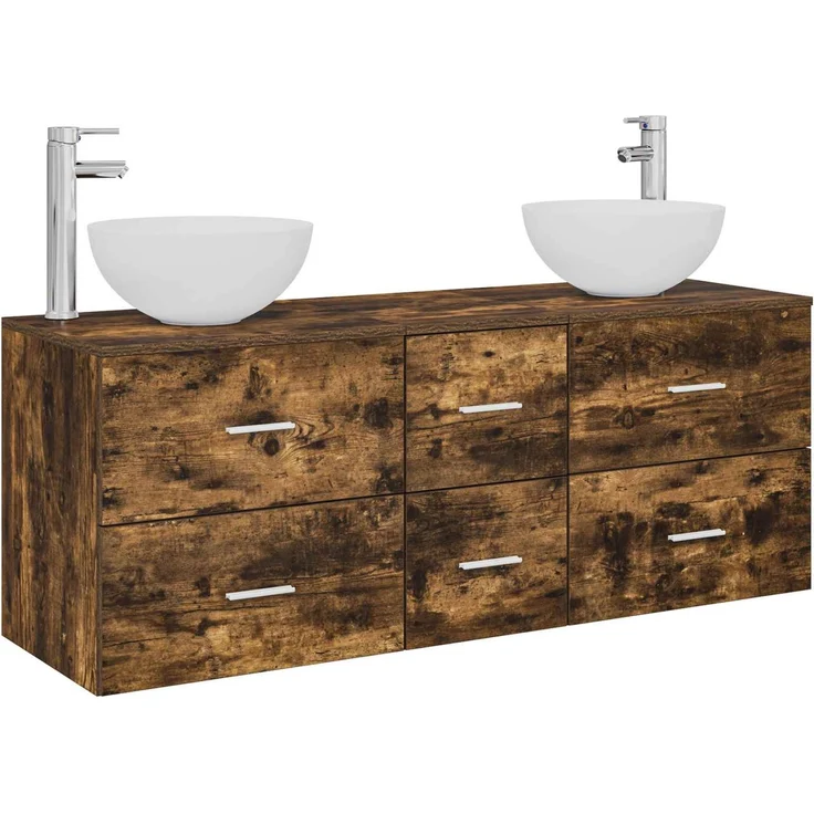 vidaXL Badezimmerschrank-Set 3 stk. Geräucherte Eiche 129 x 35 x 80 cm 3405799 – Bild 2