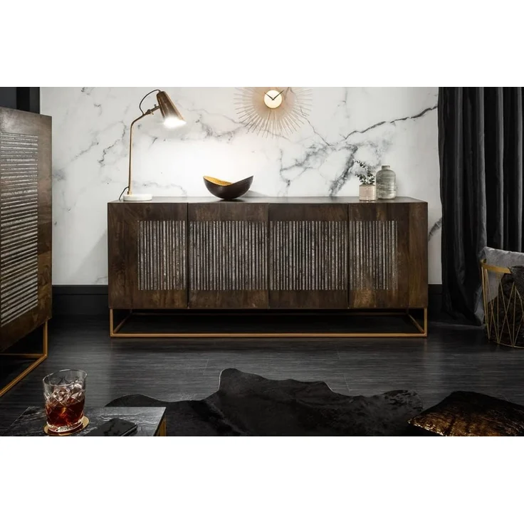 riess-ambiente Sideboard ONYX 180cm dunkelbraun / gold (Einzelartikel, 1 St), Massivholz · Achat · Edelstein · Metall · Kommode · Wohnzimmer – Bild 4