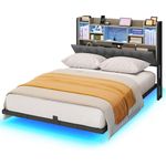 YITAHOME Bettgestell LED mit Kopfteil LED-Beleuchtung USB-Ladestation inkl Kopfteil schwebendes Design Metallrahmen Stoffbezug in grau ohne Matratze 140X200CM
