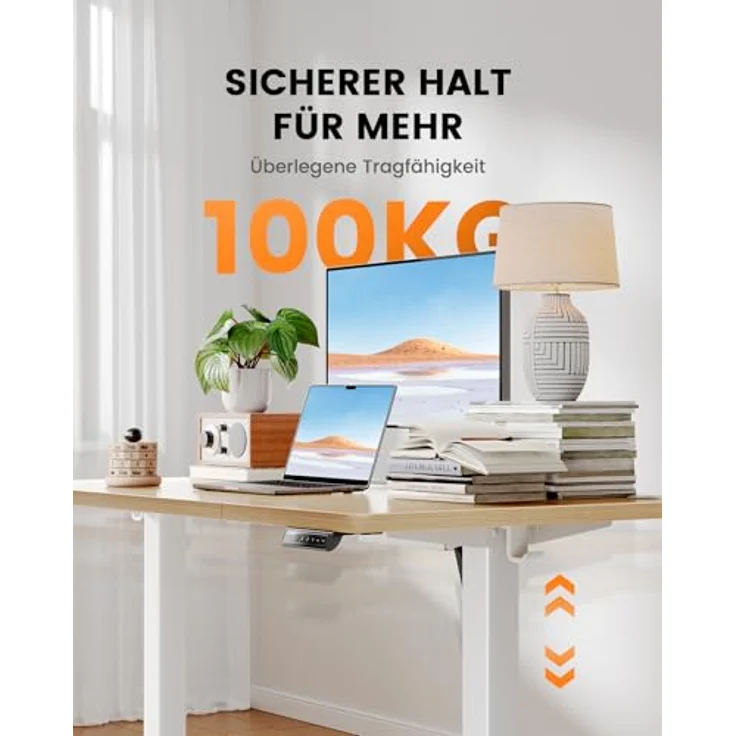 ErGear Höhenverstellbarer Schreibtisch-160x80 cm,100 KG Tragkraft Elektrischer Schreibtisch mit Fortgeschrittenem Bürstenlosem Motor, Leise Funktion, Robuster Metallrahmen, Vierteilige Tischplatte – Bild 4