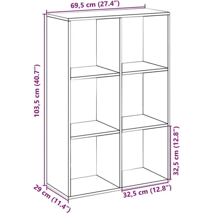 vidaXL Raumteiler-Bücherregal Betongrau 69,5x29x103,5 cm Holzwerkstoff 858015 – Bild 10