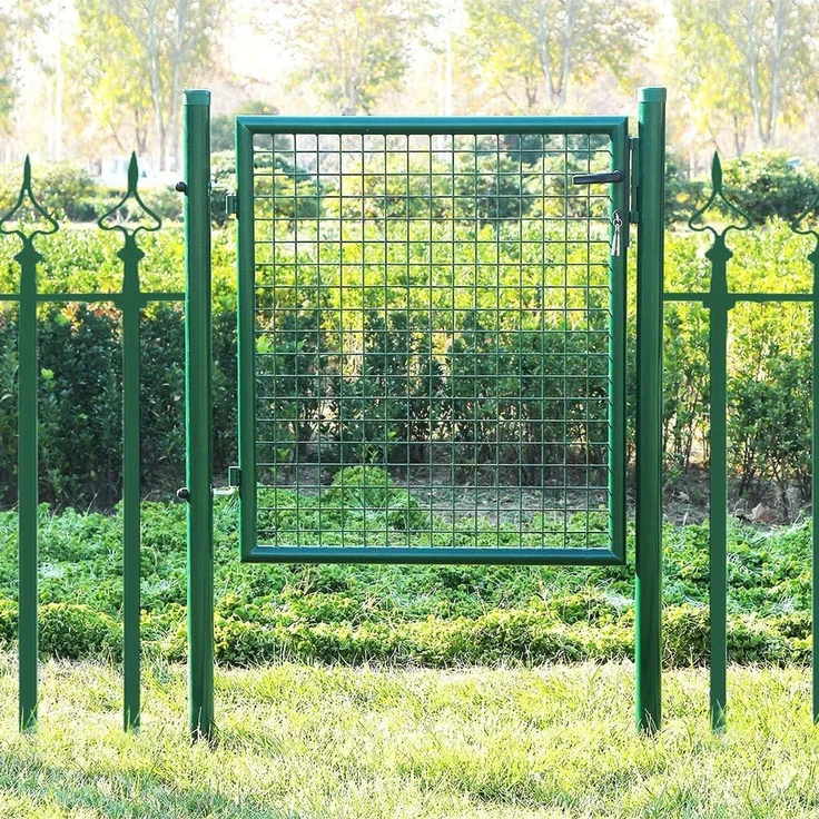 Songmics Gartentor, abschließbar, grün, 106x90 cm (Gitterplatte mit seitlichen Pfosten) – Bild 2