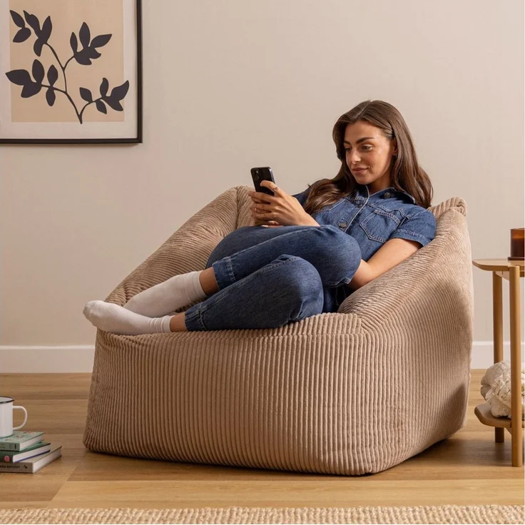 Icon Natalia Sitzsack Sessel für Erwachsene, Mokkabraun, Flauschiger Cord Stoff, Riesen Sitzsack Cord mit Füllung, Bean Bag Chair, Bequemer Sessel Wohnzimmer, Lounge, Schlafzimmer, Büro – Bild 2