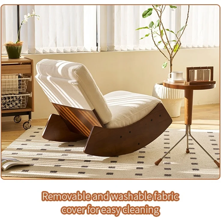 LVHOM Schaukelstuhl mit Massivholz-Gestell, ergonomischer Relaxsessel für Wohnzimmer, Schlafzimmer & Arbeitszimmer, Skandinavisches Design, Chenille, Weiß – Bild 7
