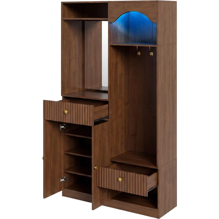 Kompaktgarderobe mit Spiegel und Sitzbank,Flurgarderobe mit Schuhschrank und Haken, Kleiderhaken,Kompaktgarderobe,Flurmöbel Set,Flurgarderobe – Bild 10