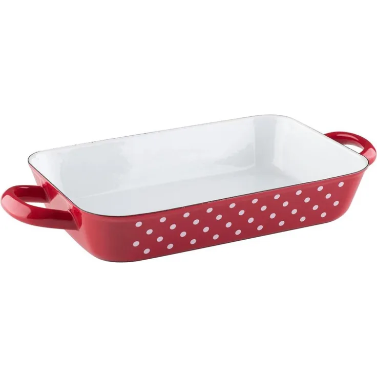 Riess Bratpfanne 26/17cm Brat/Backform Emaille Country Pünktchen rot