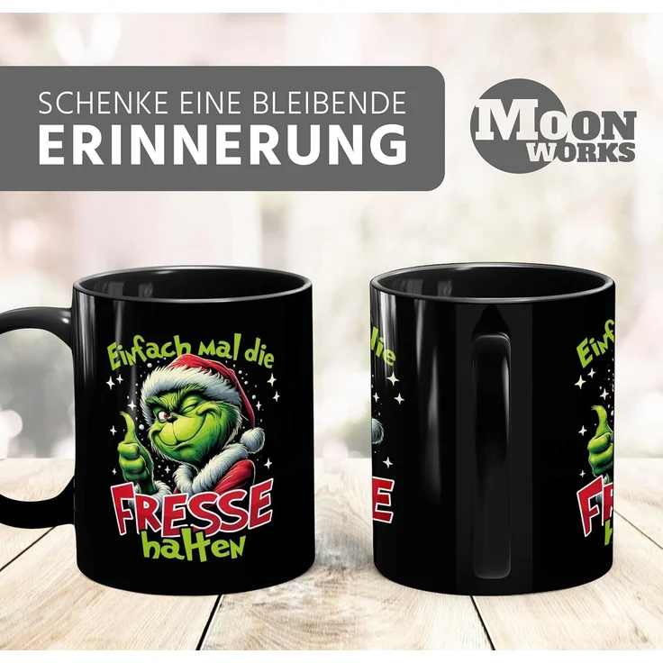 MoonWorks Tasse Tasse Weihnachten Grinch Spruch Einfach mal die Fresse halten, Keramik – Bild 2