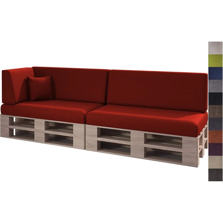 sunnypillow Palettenkissen mit abnehmbarem Bezug Kaltschaum Palettenauflage Palettenpolster Palettensofa Sitzkissen Rückenlehne Indoor Outdoor 6er Set 120x80 Rot – Bild 1