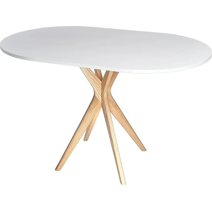 Ragaba ovaler Esstisch, MDF & Massives Eschenholz, 75x100 cm, Weiß