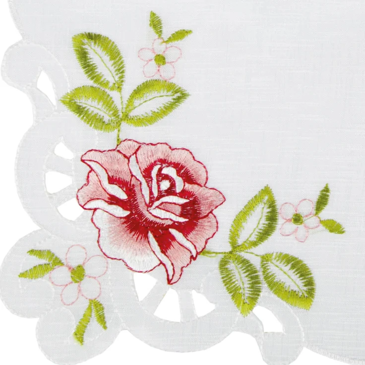 ARSVITA Tischdecke mit Stickerei, mit Blumen oder Schmetterlingen bestickte 30x30cm Decke für den Tisch, in vielen verschiedenen Designs verfügbar Weinrot - Grün Eckig – Bild 2